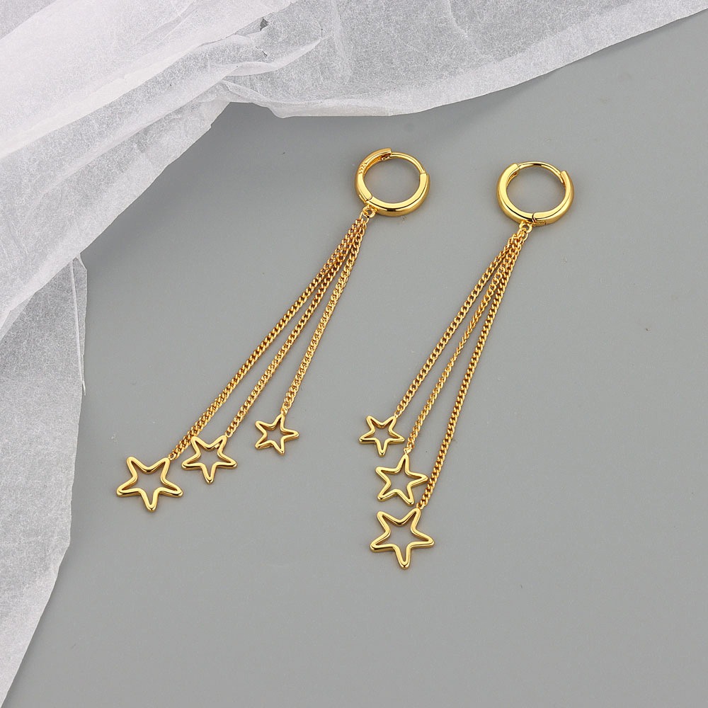 S925 sterling silver stud earrings with tassel cut-out star earrings - Image 2