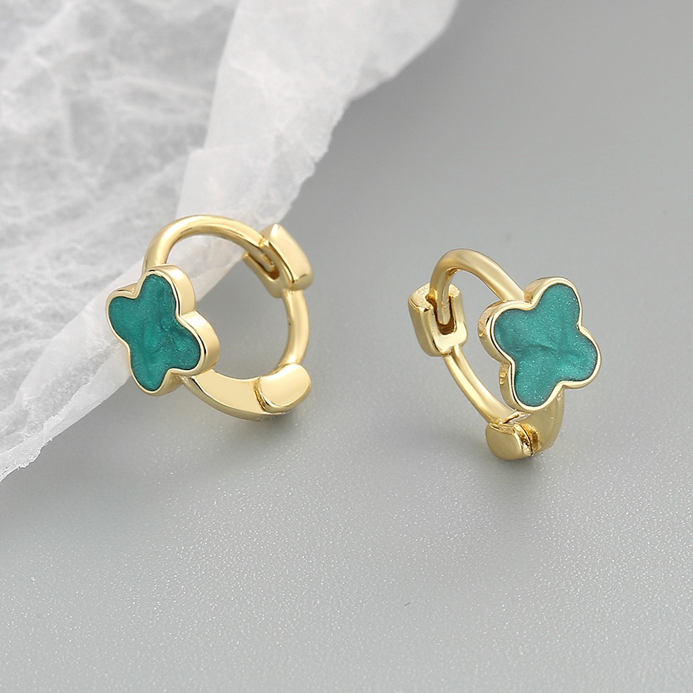 S925 sterling silver stud earrings dripping oil four-leaf clover earrings - Image 2