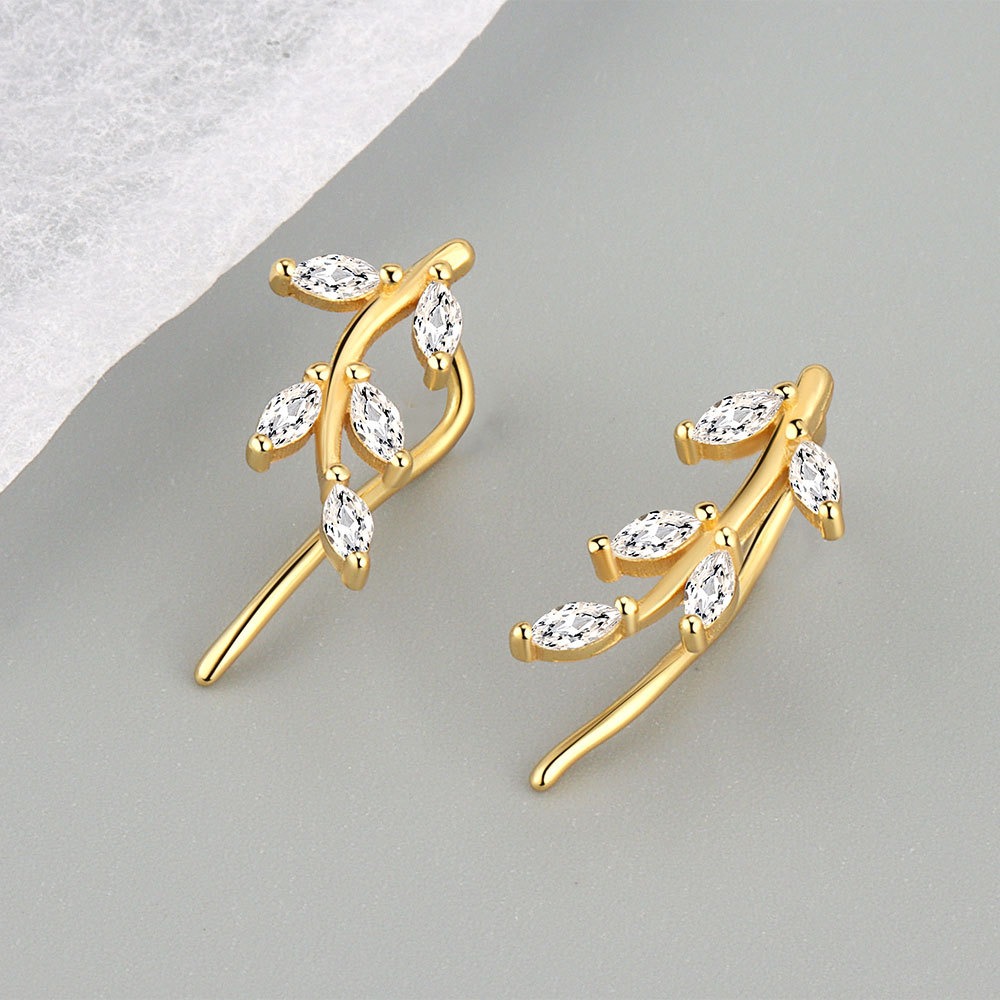 S925 sterling silver stud earrings marquise leaf earrings - Image 2