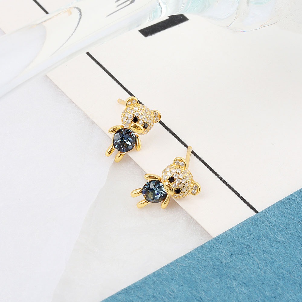 S925 sterling silver stud earrings bear doll earrings - Image 2