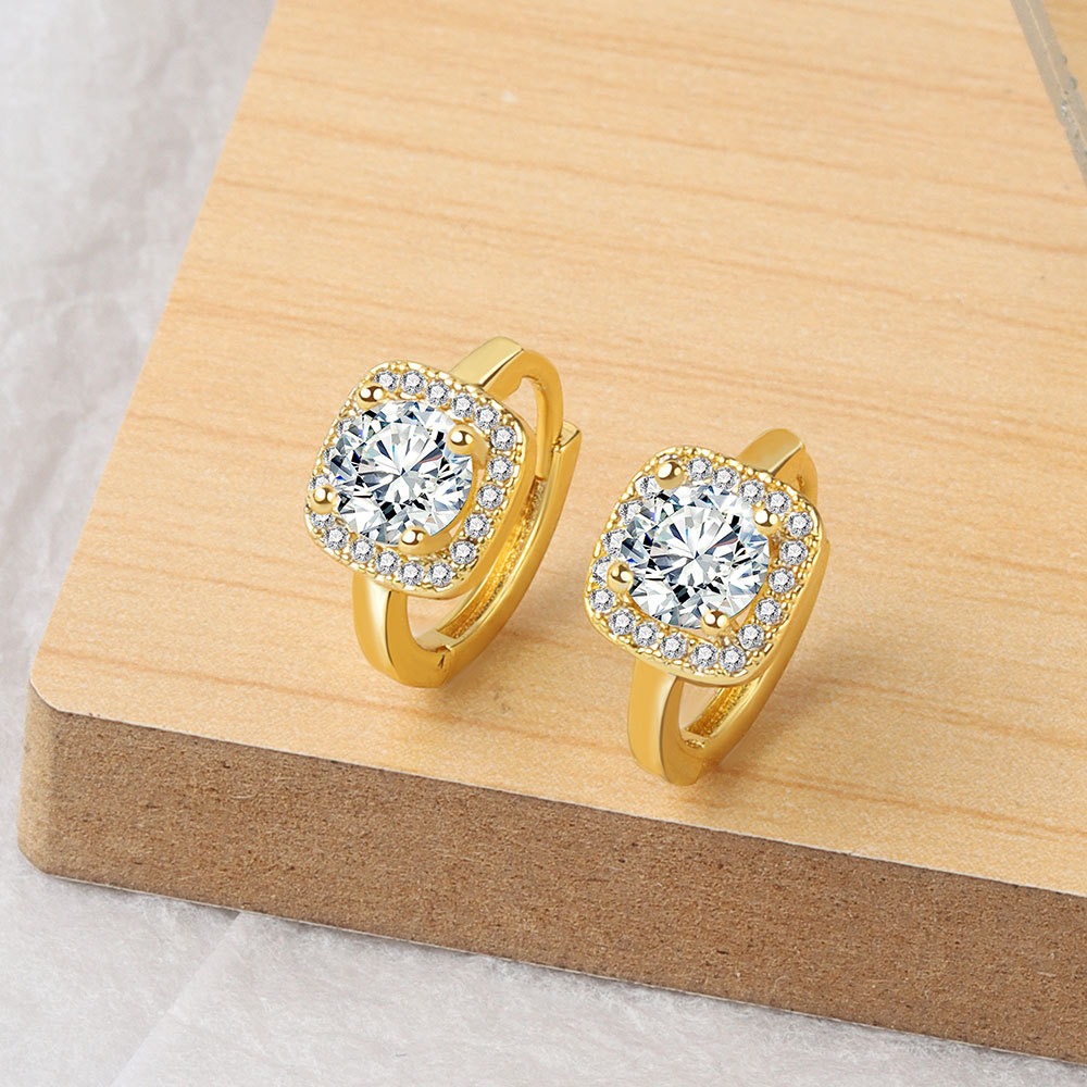 S925 sterling silver stud earrings square zircon earrings - Image 2