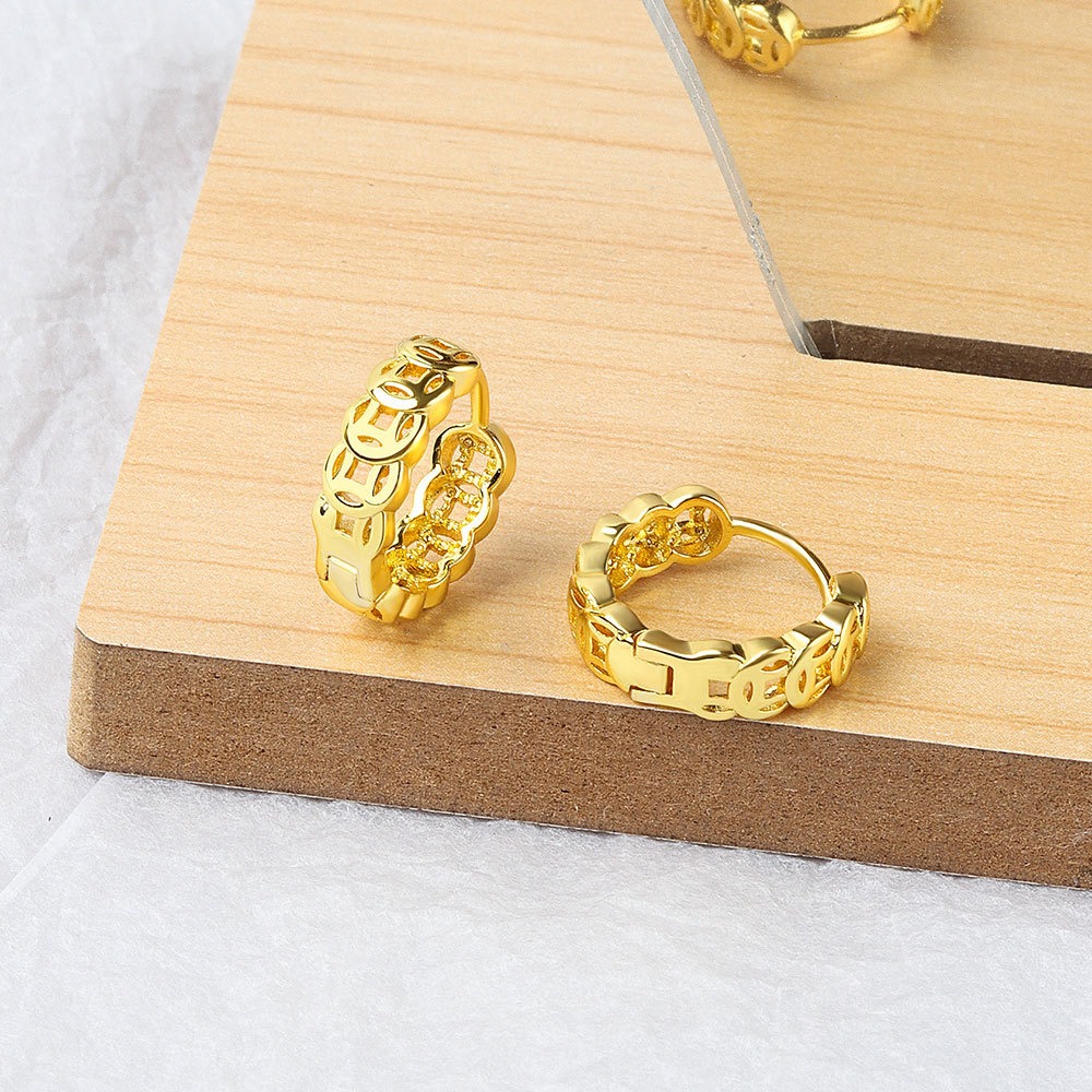 S925 sterling silver stud earrings glossy coin earrings - Image 2