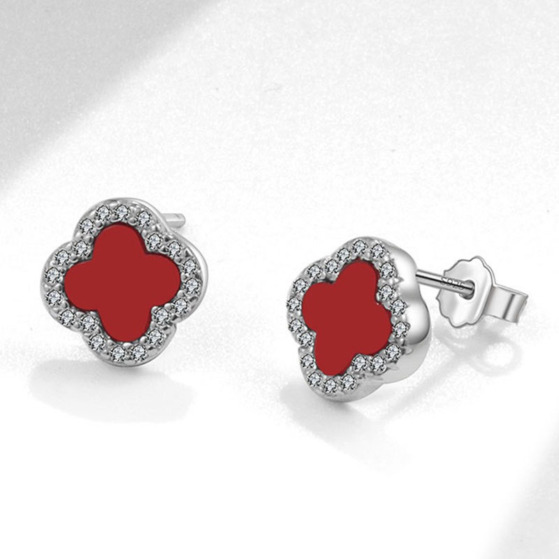 S925 sterling silver stud earrings fritillary four-leaf clover - Image 2