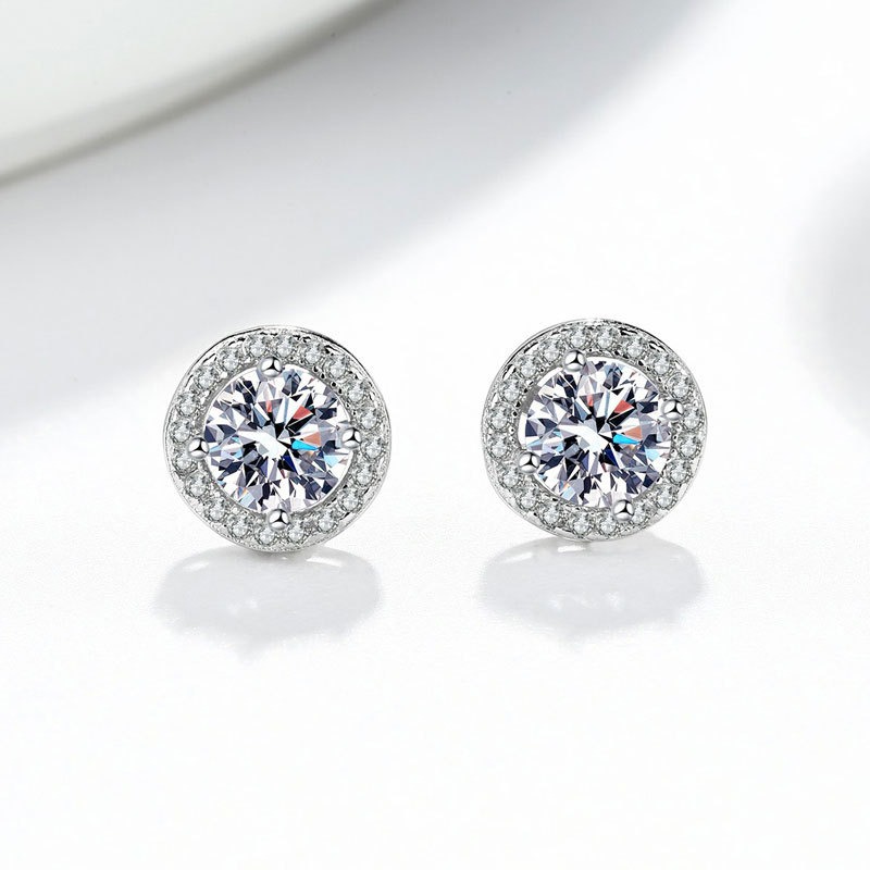 S925 sterling silver stud earrings GRA moissanite round earrings - Image 2