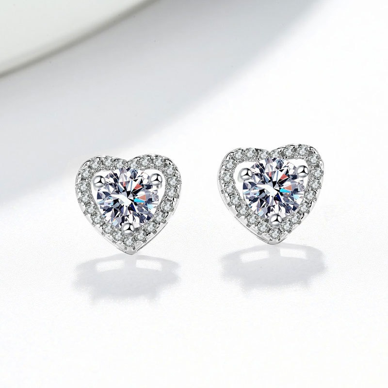 S925 sterling silver stud earrings GRA moissanite heart shaped earrings - Image 2
