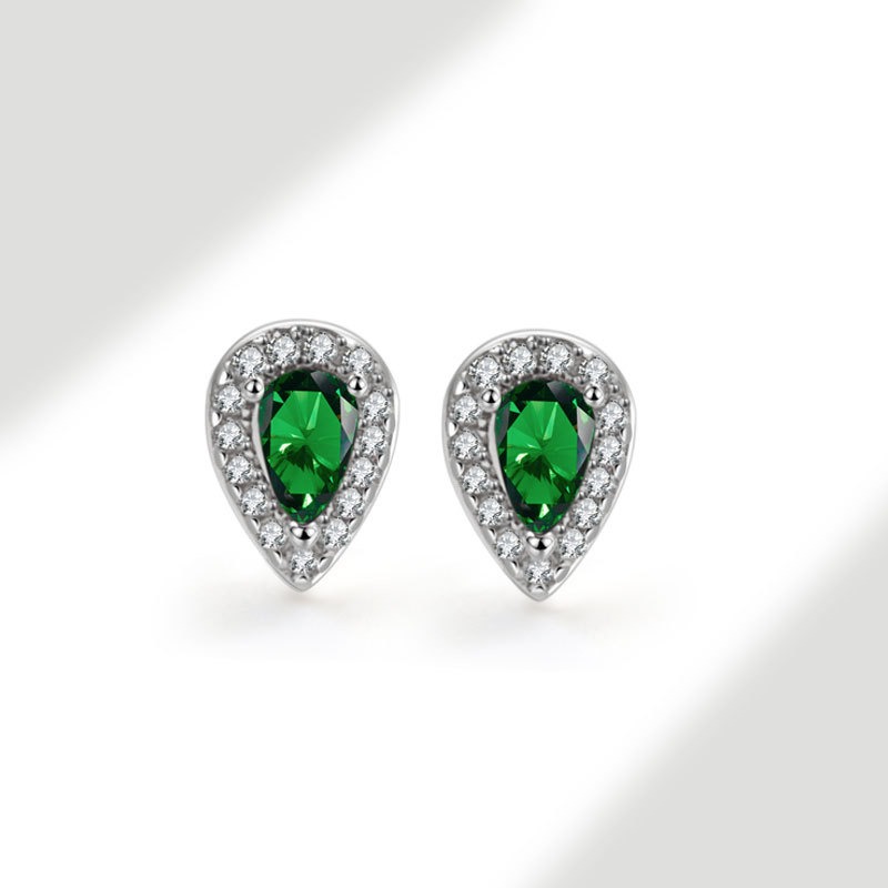 S925 sterling silver stud earrings pear-shaped zircon earrings - Image 6