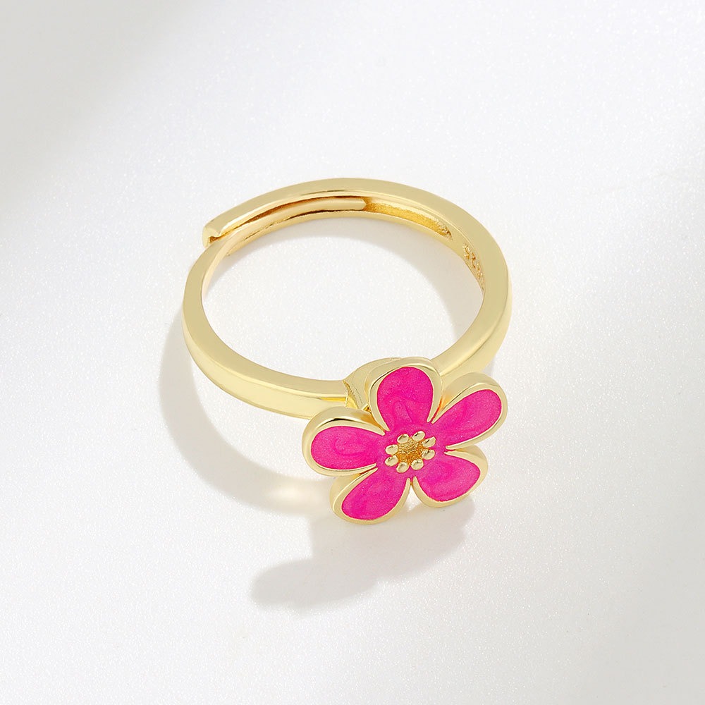 S925 Sterling Silver Ring Opening Adjustable Rotating Oil Drip Flower Ring for Women - Image 3