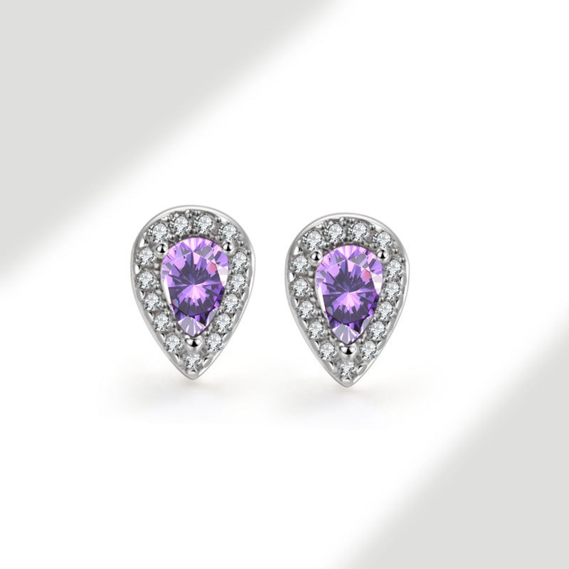 S925 sterling silver stud earrings pear-shaped zircon earrings - Image 7