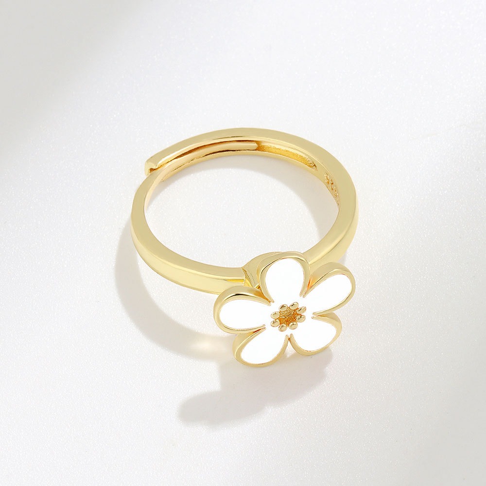 S925 Sterling Silver Ring Opening Adjustable Rotating Oil Drip Flower Ring for Women - Image 2