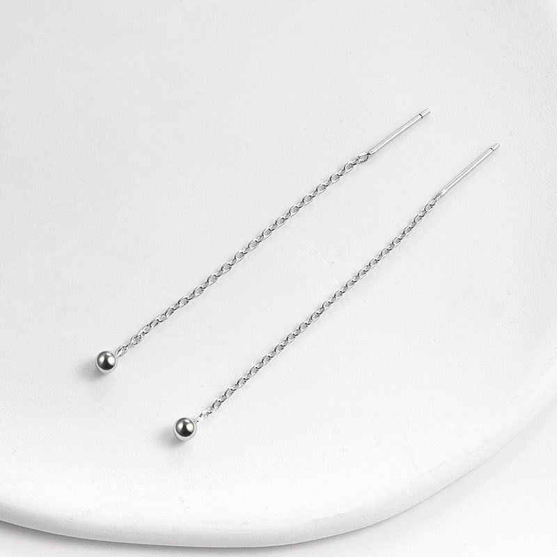 S925 sterling silver stud earrings beaded ear cord - Image 2