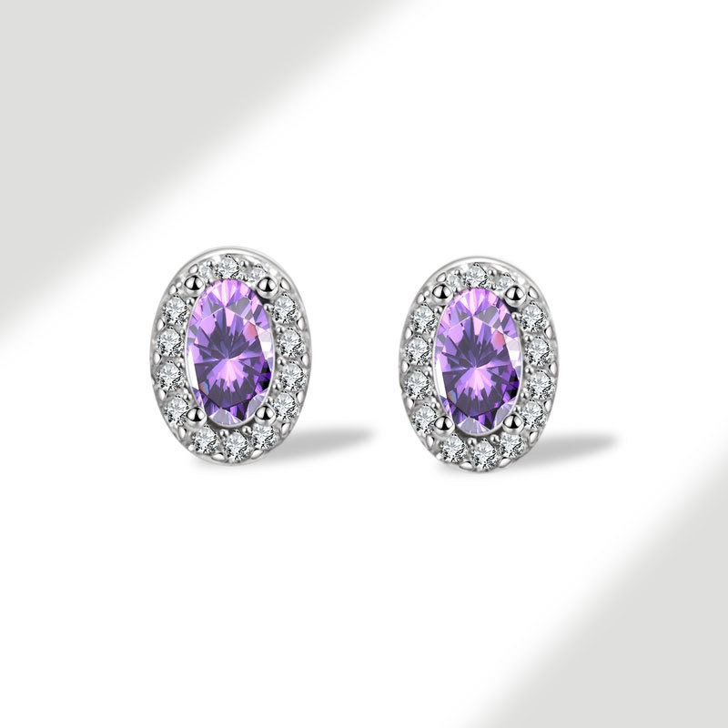 S925 sterling silver stud earrings 12th birthday oval zircon earrings - Image 7