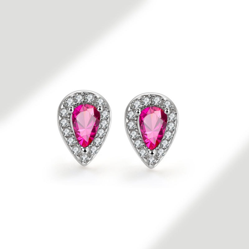S925 sterling silver stud earrings pear-shaped zircon earrings - Image 8
