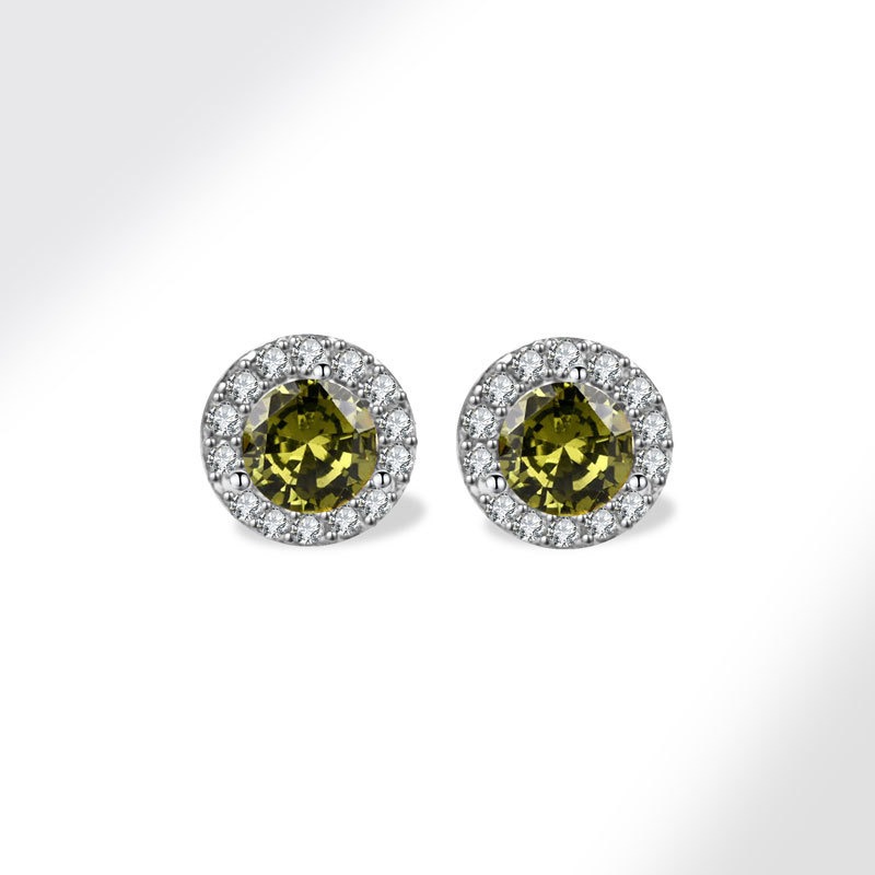 925 sterling silver stud earrings colored zircon twelve birthstone round earrings - Image 9