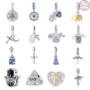 S925 Sterling Silver Beads Our Lady Cross DIY Jewelry Accessories