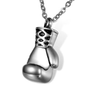 Cremation Jewelry for Ashes Stainless Steel Boxing Mitten Memorial Ash Pendant Urns Necklace Keepsake Gift for Women Men