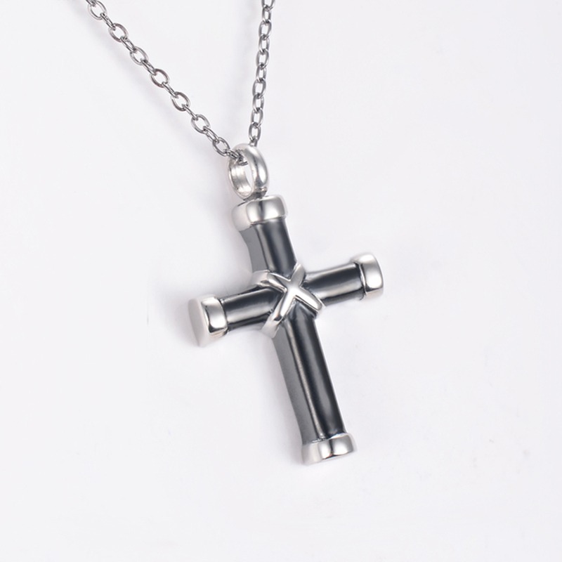 Stainless Steel Classic Cross Cremation Ashes Urn Necklace Keepsake Jewelry Ashes Memorial Pendant 22"Chain - Image 4