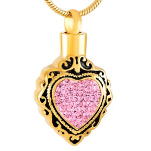 Cremation jewelry stainless steel urn with heart-shaped gemstone urn pendant with filling kit for cremation funeral