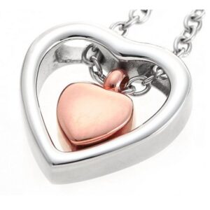 Double Heart Rose Gold Cremation Urn Necklace Pendant Funnel Fill Kit Keepsake Memorial Ashes