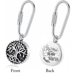 Cremation Jewelry Round Urn Keychain for Pet Ashes Stainless Steel Keepsake Urns Tree of Life Pendant Key Ring for Women Men