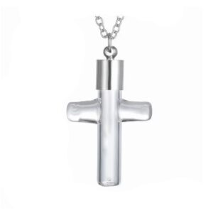 Mini Cremation Cross Glass Cremation Jewelry for Ashes Necklace Stainless Steel Keepsake Pendants Memorial Jewelry for Ashes