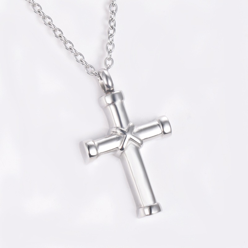 Stainless Steel Classic Cross Cremation Ashes Urn Necklace Keepsake Jewelry Ashes Memorial Pendant 22"Chain - Image 3