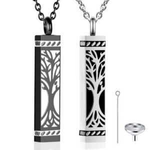 Cube Tree of Life Cremation Jewelry Stainless Steel Urn Necklaces for Ashes Memorial Pendant Vertical Bar Keepsake Jewelry