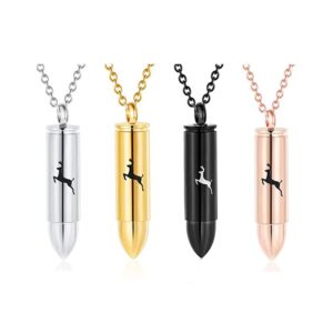 Bullet Cremation Jewelry for Ashes Vial Deer Engraved Urn Necklace Stainless Steel Ash Container Jewelry for Men Women