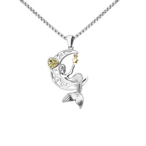 New Style Custom Pattern Women Jewelry Sterling Silver Moon and Star Pendant Easter Gift Mermaid Necklace
