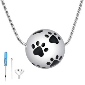 Paw Urn Cremation Necklace stainless steel Dog Cat Pet Paw Print Cremation Jewelry for Pet Ashes Keepsake Charm Pendant Necklace
