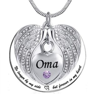 Oma Angel Wing Urn Necklace for Ashes, Heart Cremation Memorial Keepsake Pendant Necklace Jewelry with Fill Kit and Gift