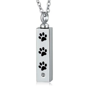 Personalized Minimalist Bar Rectangle Pet Necklace Ca Paw print Memorial for Ashes Keepsake Birthstone Cremation Jewelry