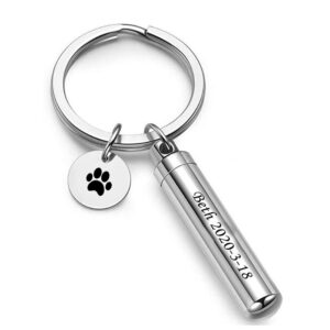 Stainless Steel Mini Silver Cylinder with Paw Print Cremation Memorial Keepsake-Human/Pet Memorial Ashes Urn Jewelry KeyChain