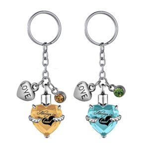 Heart with Birthstone and Love Pendant Memorial KeyChain Cremation Urn for Ashes Jewelry to Men Women - Always in my heart