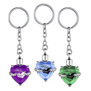 Heart shape Crystal Pendant KeyChain Cremation Urn Memorial for Human Pets Ashes KeyRing Men Women Jewelry - Always in my heart