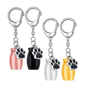 Cremation Keepsake Keychain for Ashes Mini Memorial Urn Pendant with Paw Print Charm Key Chain Jewelry Gift for Loss Loved One