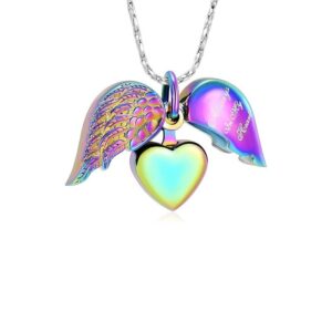 Cremation jewelry suitable for ashes, heart-shaped ashes, necklace, gray men and women, family commemorative angel wings