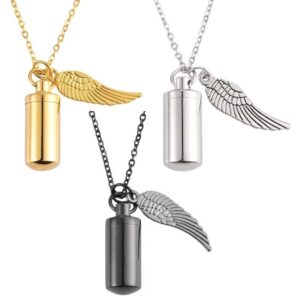 Cremation jewelry Stainless steel cylindrical steel necklace pendant with shiny pet urn perfume bottle commemorative jewelry