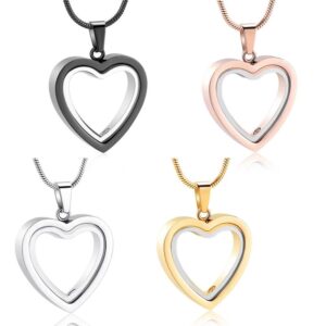 Glass Cremation Jewelry Necklace for Ashes Heart Memorial Lockets for Ashes Stainless Steel Keepsake Urn Ashes Pendants