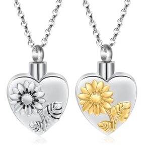 Heart Sunflower Cremation Urn Jewelry for Ashes for Pets Keepsake Stainless Steel Memorial Pendant Cremation Urn Necklace