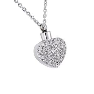 Cremation jewelry, stainless steel crystal heart-shaped bone ash necklace, commemorative souvenir jewelry pendant necklace