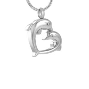 Mothers Day Gift Dolphin Jewelry Stainless Steel Silver Eternal Love Double Heart Commemorative Jewelry Dolphin Pendant Necklace