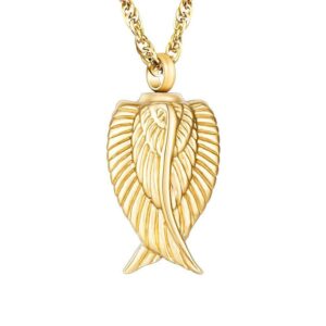 Cremation jewelry necklace, ash stainless steel fish skeleton pendant, gold holder, ash commemorative jewelry pendant necklace