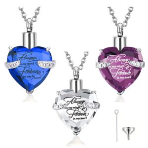 Heart Cremation Urn Necklace for Ashes Urn Jewelry Memorial Pendant with Fill Kit - Always on My Mind Forever in My Heart