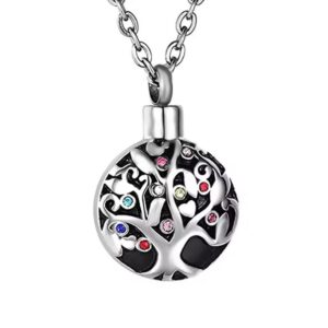 Circular Tree of Life Cremation Urn Necklace for Ashes, Stainless Steel Cremation Jewelry for Ashes Memorial Pendant Ashes Urn
