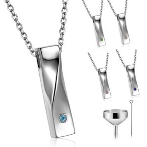 Vertical Bar Urn Necklace for Ashes Stainless Steel Keepsake Urn Pendant Memorial Cremation Jewelry with Fill Kit Set
