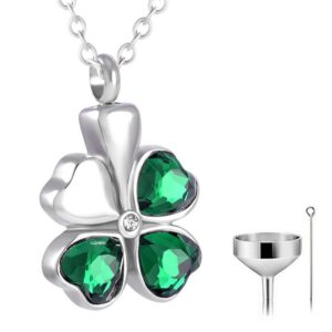 Constantlife Cremation Jewelry Memorial Urn Necklace for Ashes Lucky Four-Leaf Clover Design Stainless Steel Pendant Keepsake