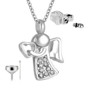Crystal Angel Girl ash Holder cremation Heart Stainless Steel urn necklace Keepsake angel pendant Memorial cremation urn ashes