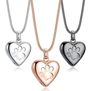 Pet Cremation Jewelry Pendant Paw Print Pet Heart Urns Necklace Memorial Keepsake for Dog's/Cat's Ashes with Filling Kit
