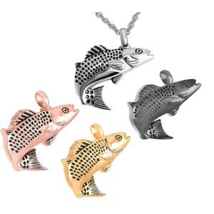 Fish Memorial Locket Jewelry Stainless Steel Pendant Cremation Urn Necklace For Pet Human Ashes Keepsake Gift for Men Women