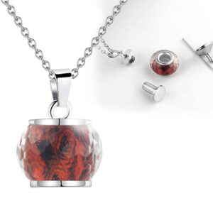 Circular Cremation Jewelry Urn Necklace for Ashes with Red gemstone Mini Keepsake Urn Pendant Memorial Jewelry for Ashes